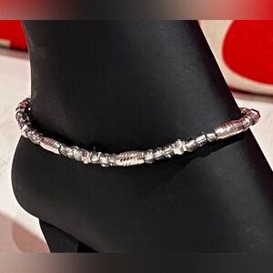 Elegant Silver Barrel Handmade Beaded Ankle Bracelet